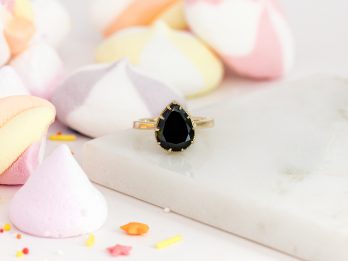 Liquorice Drop - Pear Black Diamond Halo Ring
