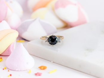 Midnight Kiss - Teal Sapphire Ring with Emerald Cut Diamonds