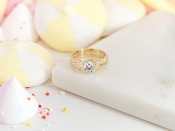 Cherry Pop - Hand Engraved Round Floral Solitaire Pinky Ring